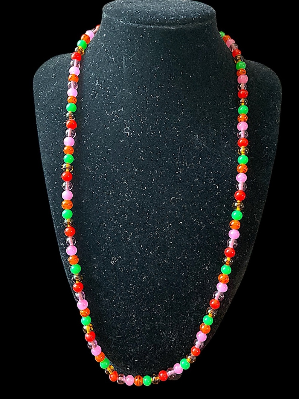 Vintage Vogue Rainbow Core Glass Beaded Necklace Multi Color